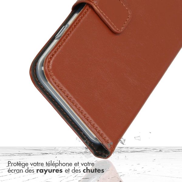 Selencia Étui portefeuille en cuir véritable Apple iPhone 15 Plus - Marron clair
