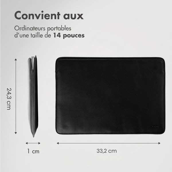 Accezz Pochette ordinateur cuir 14 pouces - Noir