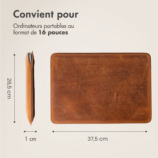 Accezz Pochette ordinateur cuir 16 pouces - Cognac