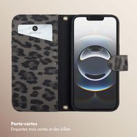 Selencia Étui de télephone portefeuille imprimé léopard Sabi Apple iPhone 17e / 16e - Midnight Black