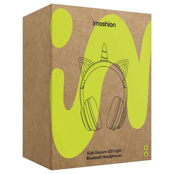 imoshion Casque sans fil pour enfants Unicorn LED Light - Limiteur de décibels - Avec câble AUX - Soft Blue / Yellow
