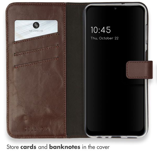Selencia Étui portefeuille en cuir véritable Samsung Galaxy A13 (4G) - Marron