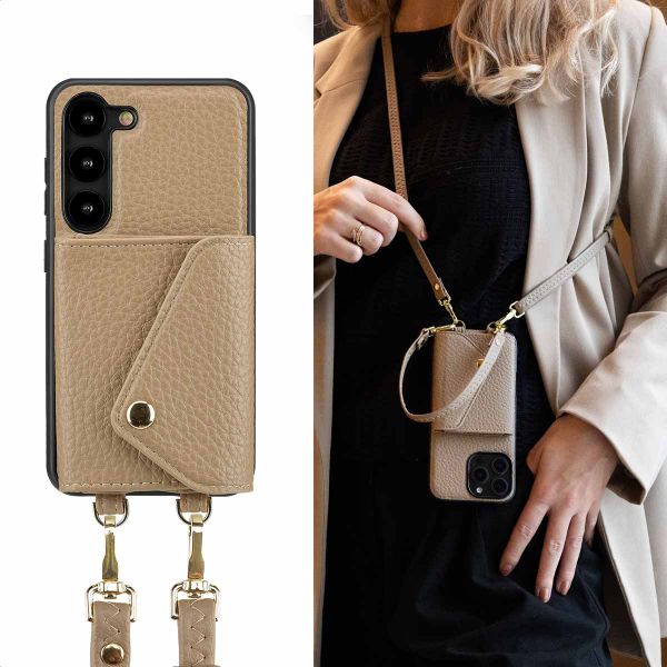 Selencia Coque de télephone Sera avec cordon et porte-cartes enveloppe Samsung Galaxy S23 - Taupe