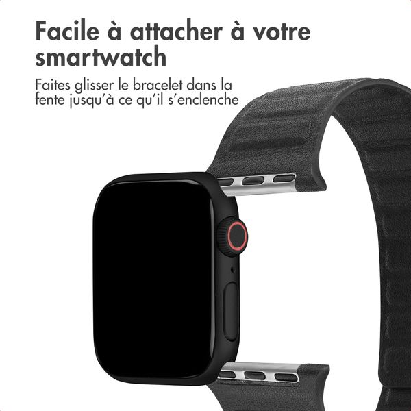 Accezz Bracelet en cuir véritable magnétique Apple Watch | 38/40/41/42 mm - Noir