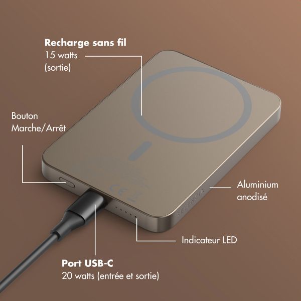 Selencia Powerbank Vivid 5 000 mAh - MagSafe et Qi - Desert Gold / Leopard
