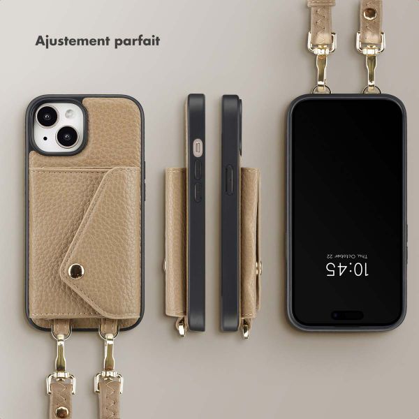 Selencia Coque de télephone Sera avec cordon et porte-cartes enveloppe Apple iPhone 15 - Taupe