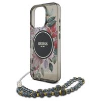Guess MagSafe IML Flowers Case avec beads strap Apple iPhone 15 Pro - Noir