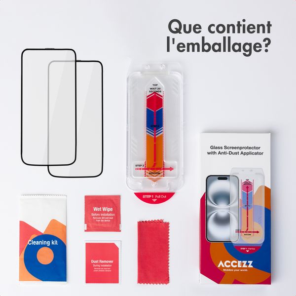 Accezz Protection d'écran en verre trempé avec applicateur - 2-pack Apple iPhone 17e / 16e / 15 / 14 / 13 / 13 Pro
