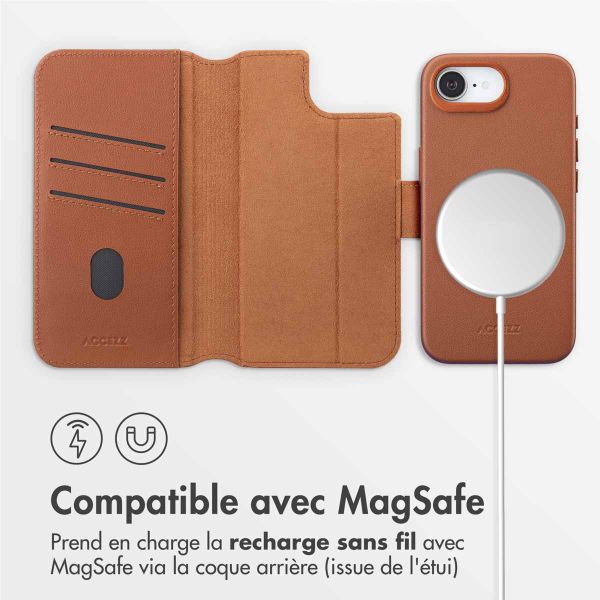 Accezz Étui de télephone portefeuille en cuir 2-en-1 avec MagSafe Apple iPhone 17e / 16e - Sienna Brown