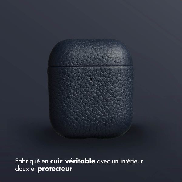 Accezz Coque en cuir véritable  Apple Airpods 1 / 2 - Bleu foncé