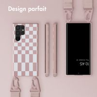 Selencia Coque design en silicone avec cordon amovible Samsung Galaxy S22 Ultra - Irregular Check Sand Pink
