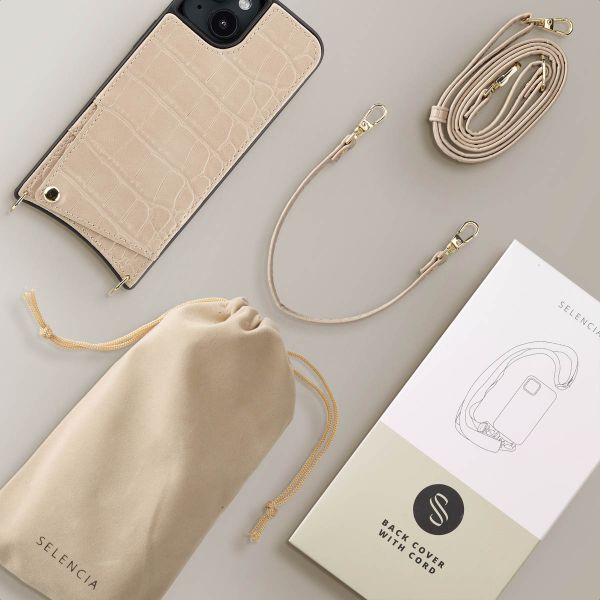 Selencia Coque de télephone Nova Croco avec cordon et porte-cartes Apple iPhone 14 / 13 - Beige