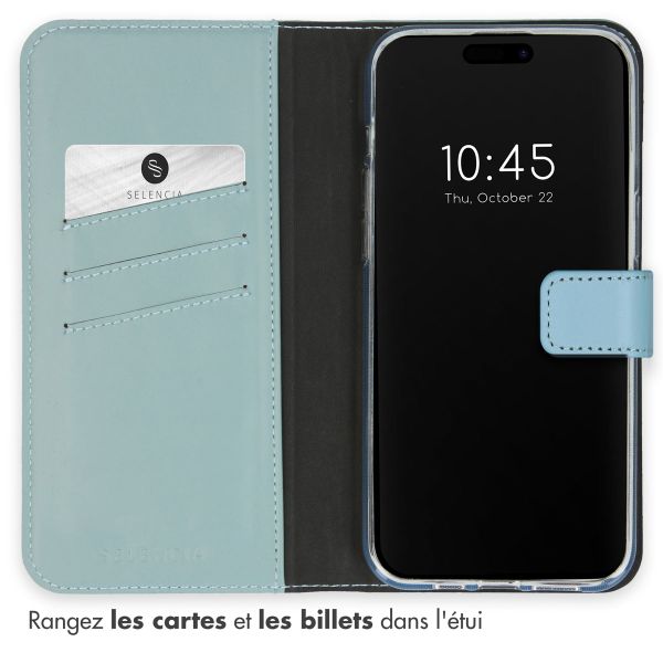 Selencia Étui portefeuille en cuir véritable Apple iPhone 15 Pro Max - Air Blue