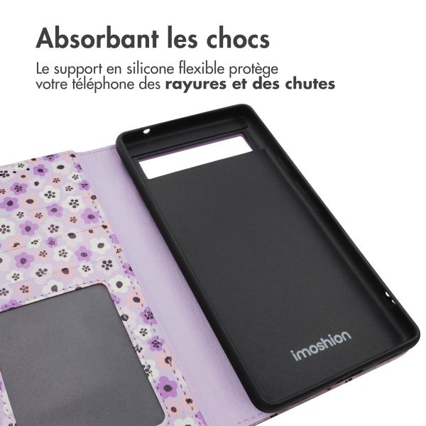 imoshion Étui de télephone portefeuille Design Google Pixel 6a - Purple Flowers