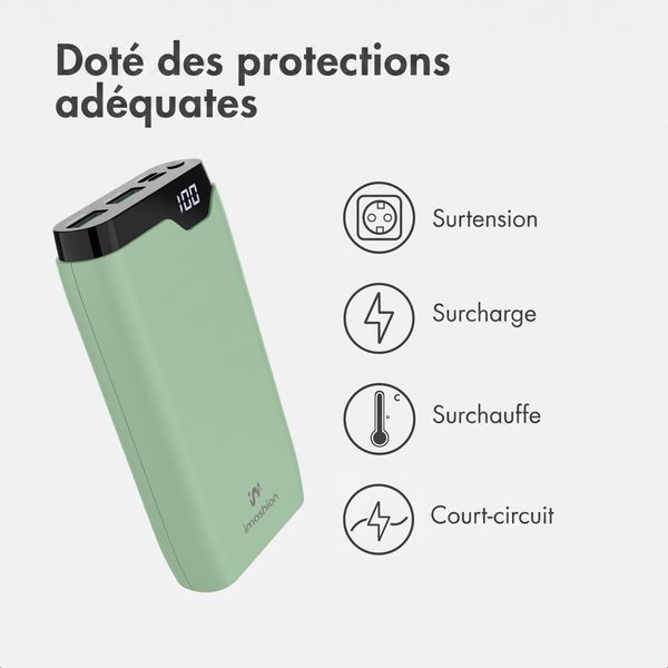 imoshion Batterie externe 20 000 mAh - Chargeur rapide 22,5 W - USB-C / USB-A - Vert