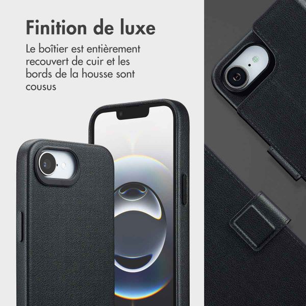Accezz Étui de télephone portefeuille en cuir 2-en-1 avec MagSafe Apple iPhone 17e / 16e - Onyx Black