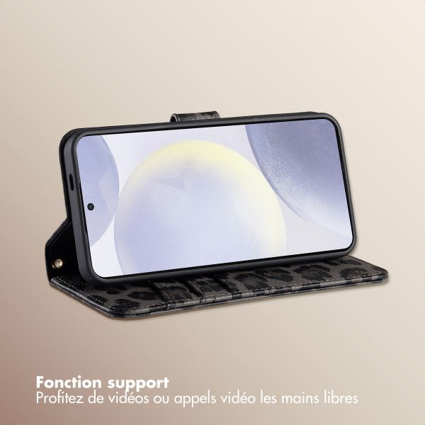Selencia Étui de télephone portefeuille imprimé léopard Sabi Samsung Galaxy S25 / S24 - Midnight Black