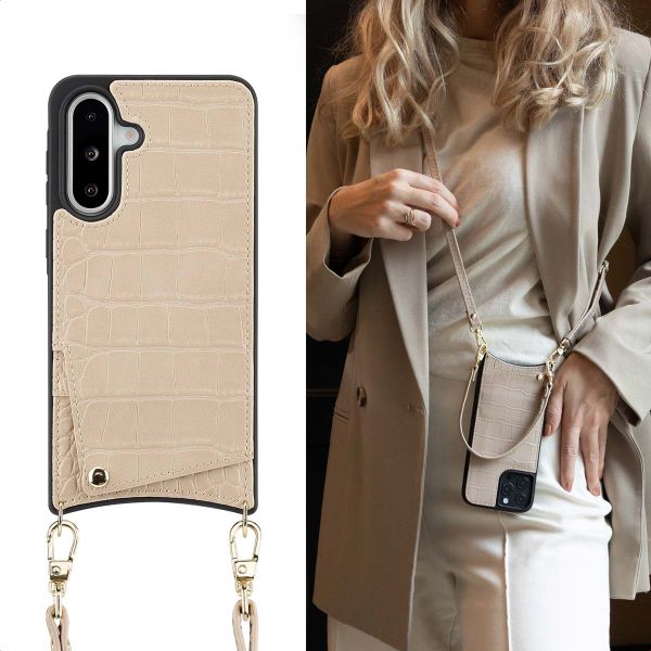 Selencia Coque de télephone Nova Croco avec cordon et porte-cartes Samsung Galaxy A36 / A56 - Beige