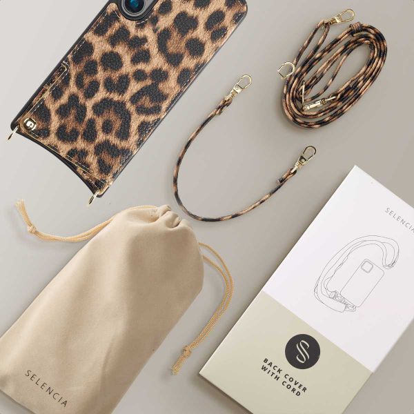 Selencia Coque de télephone Nova avec cordon et porte-cartes Samsung Galaxy S24 - Leopard