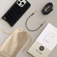 Selencia Coque de télephone Nova Croco avec cordon et porte-cartes Apple iPhone 14 Pro - Noir