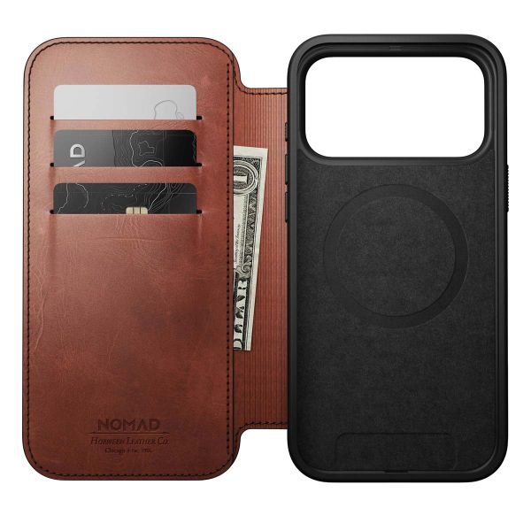 Nomad Étui de style livre folio moderne en cuir Horween avec MagSafe Apple iPhone 17 Pro Max - Olde Dublin