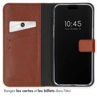 Selencia Étui portefeuille en cuir véritable Apple iPhone 15 Pro - Marron clair