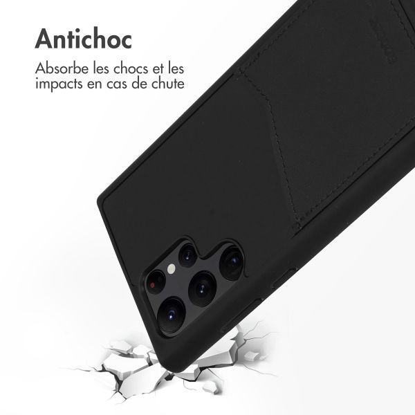 Accezz Coque en cuir de qualité supérieure avec fentes pour cartes Samsung Galaxy S22 Ultra - Noir