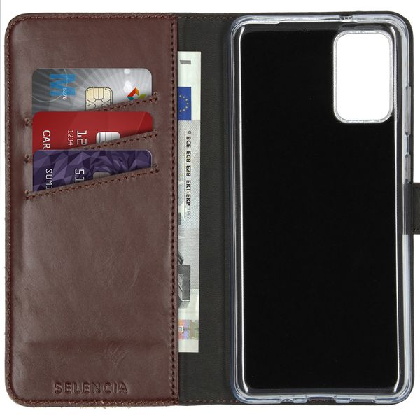 Selencia Étui portefeuille en cuir véritable Samsung Galaxy S20 Plus - Marron