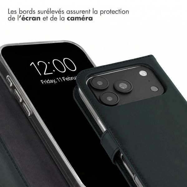 Selencia Étui portefeuille en cuir véritable Apple iPhone 18 Pro Max / 17 Pro Max - Vert