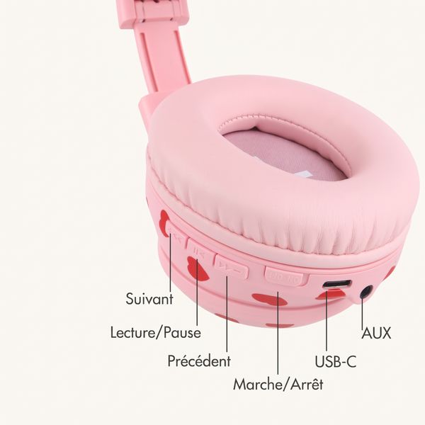 imoshion Casque sans fil pour enfants LED Light - Limiteur de décibels - Avec câble AUX - Cœurs