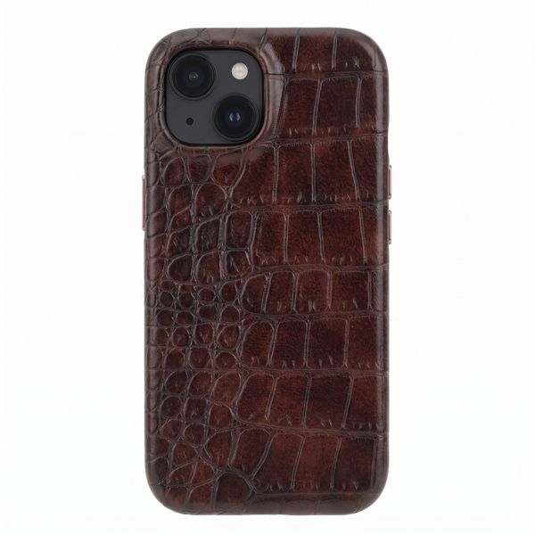 Selencia Coque arrière Croco avec MagSafe Apple iPhone 15 - Choco Brown