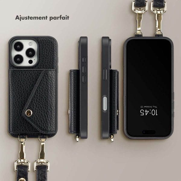 Selencia Coque de télephone Sera avec cordon et porte-cartes enveloppe Apple iPhone 16 Pro - Noir