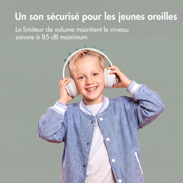 imoshion Casque sans fil pour enfants Dino LED Light - Limiteur de décibels - Avec câble AUX - Brown / Orange