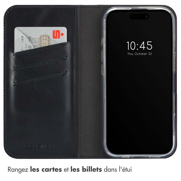 Selencia Étui portefeuille en cuir véritable Apple iPhone 16 Pro Max - Noir