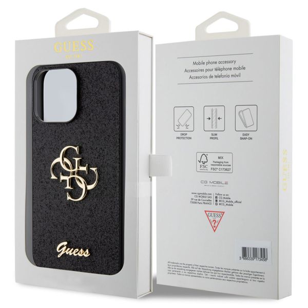 Guess Coque 4G Metal Logo Glitter Apple iPhone 15 Pro Max - Noir