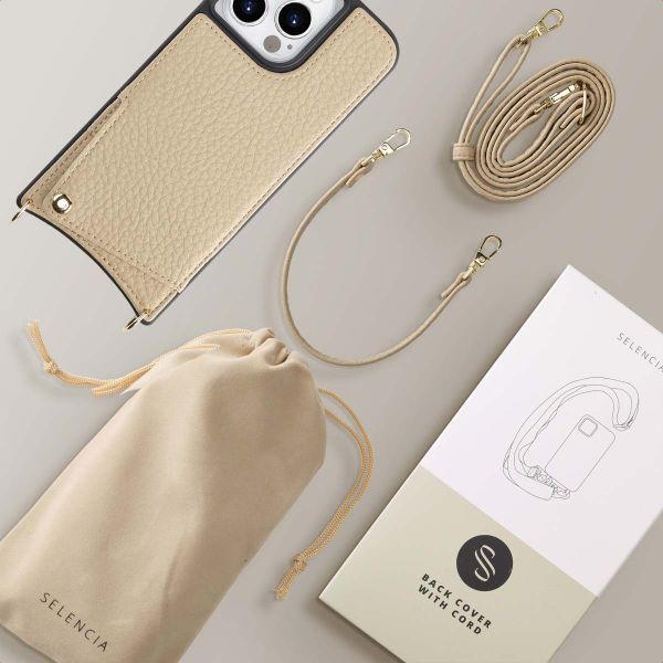Selencia Coque de télephone Nova avec cordon et porte-cartes Apple iPhone 14 Pro - Beige