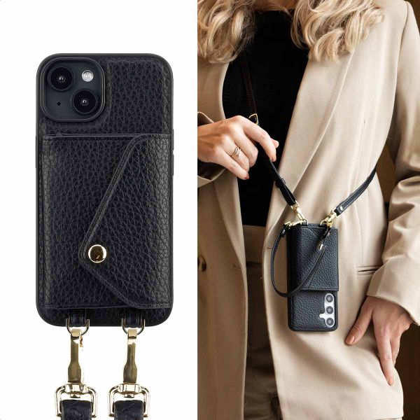 Selencia Coque de télephone Sera avec cordon et porte-cartes enveloppe Apple iPhone 14 - Noir