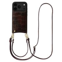 Selencia Coque de télephone Nova Croco avec cordon et porte-cartes Apple iPhone 18 Pro Max / 17 Pro Max - Choco Brown