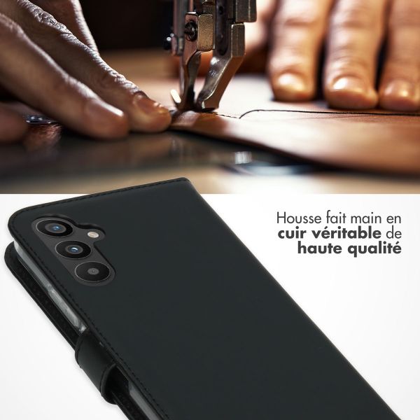 Selencia Étui portefeuille en cuir véritable Samsung Galaxy A34 (5G) - Noir
