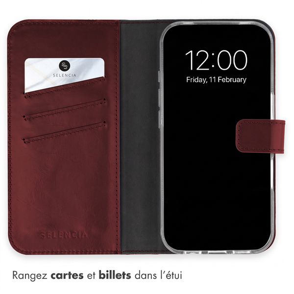Selencia Étui portefeuille en cuir véritable Apple iPhone 18 Pro Max / 17 Pro Max - Burgundy