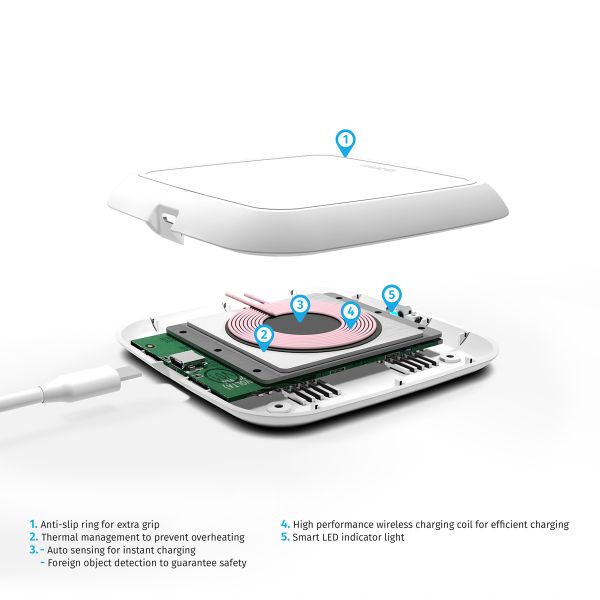 Zens Chargeur simple sans fil - Chargeur sans fil - 10W - Blanc