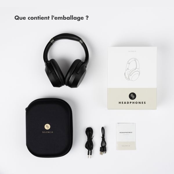 Selencia Casque sans fil Urban Play - Réduction active du bruit - Avec étui de rangement - Midnight Black