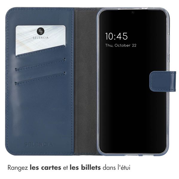 Selencia Étui portefeuille en cuir véritable Samsung Galaxy S25 - Bleu