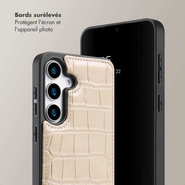 Selencia Coque de télephone Nova Croco avec cordon et porte-cartes Samsung Galaxy S25 - Beige
