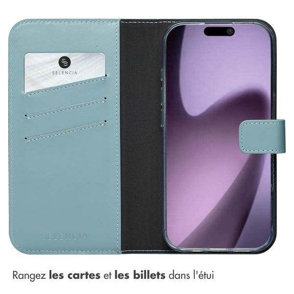 Selencia Étui portefeuille en cuir véritable Apple iPhone 17 - Air Blue