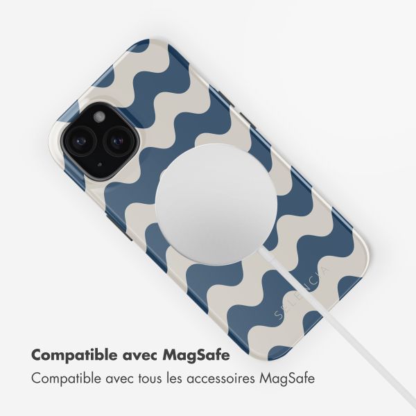 Selencia Coque arrière Vivid avec MagSafe Apple iPhone 15 - Wave Vibes Classic Blue