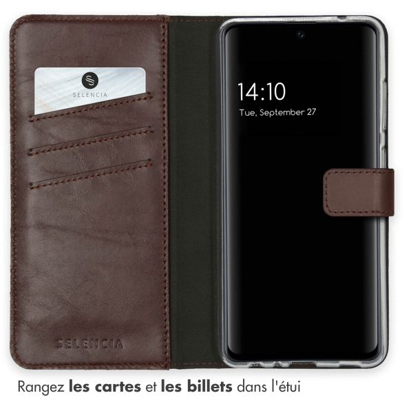 Selencia Étui portefeuille en cuir véritable Samsung Galaxy A52(s) (5G/4G) - Marron