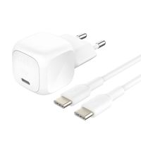 Belkin Chargeur USB-C compact BoostCharge 20W avec câble USB-C vers USB-C - 1 mètre - Blanc
