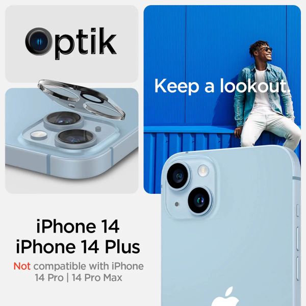 Spigen Optik Lens Protector - Protection complète de la caméra (lot de 2) Apple iPhone 14 / 14 Plus - Crystal Clear