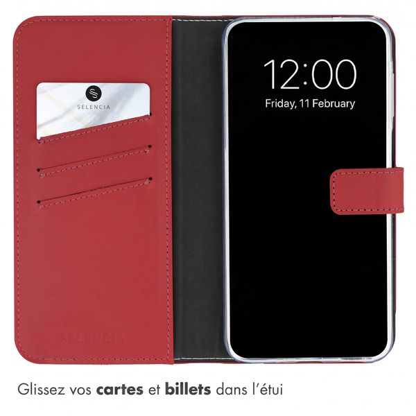 Selencia Étui portefeuille en cuir véritable Samsung Galaxy A27 (5G) - Rouge